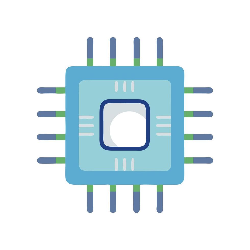 Stylized Isolated Blue Microchip CPU on a Black Background vector