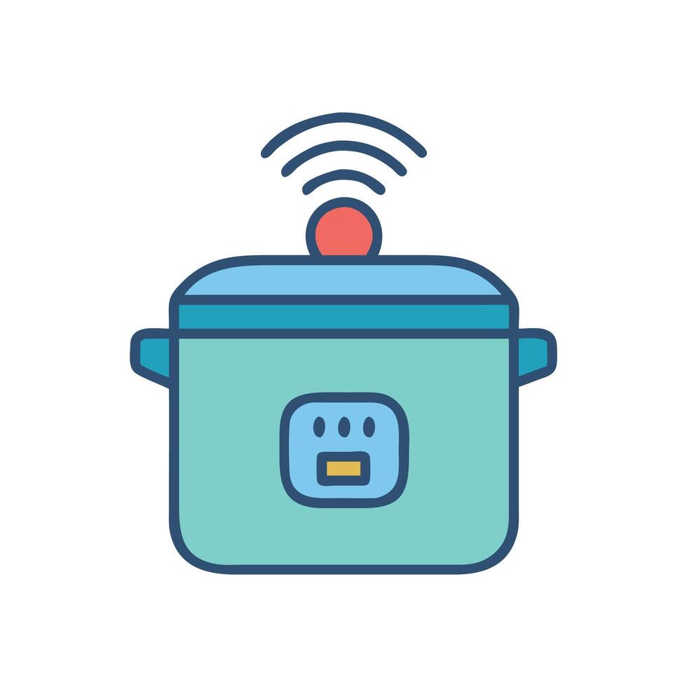 Smart pressure cooker icon, kitchen appliance, technology controlled vector