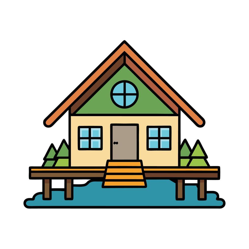 Lake house cartoon illustration isolated on white vector