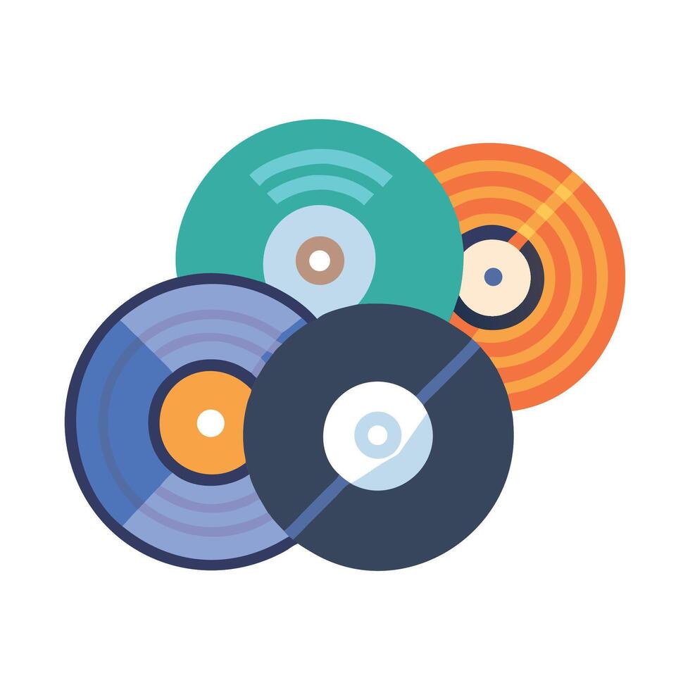 Colorful Vinyl Records Illustration on Black Background Art vector