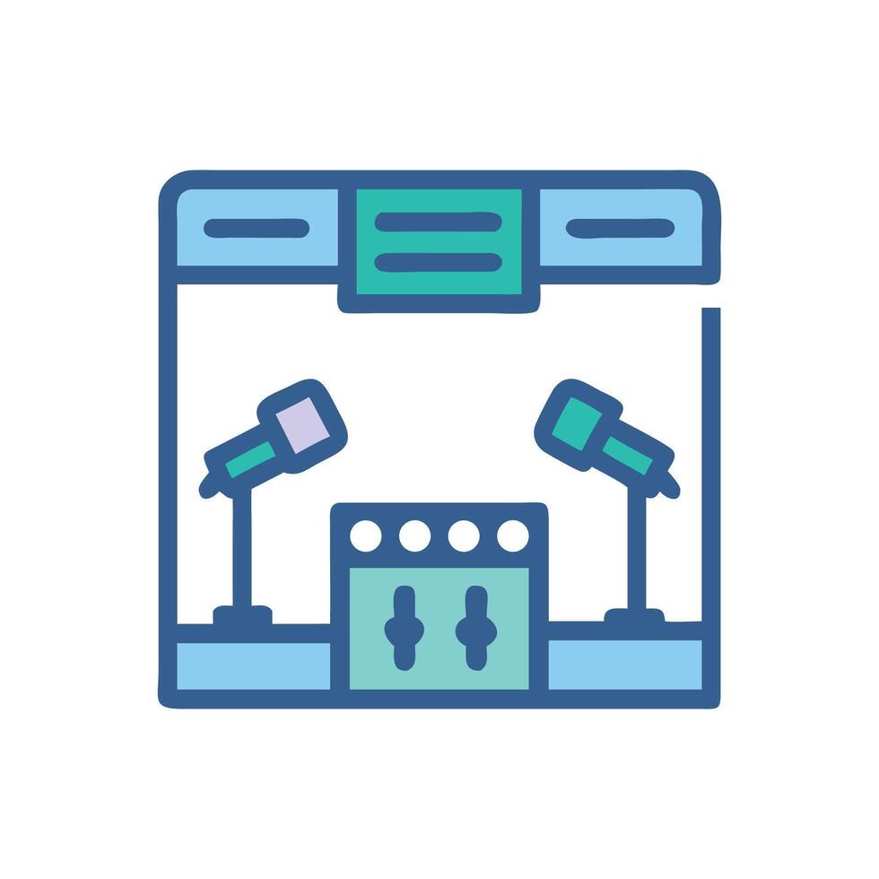 Podcast studio equipment, microphone and audio console icon vector