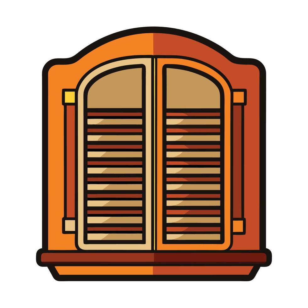 Cartoon window with shutters, retro style icon illustration vector
