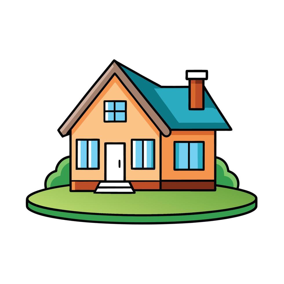 Cute Cartoon House Illustration with Landscaping vector