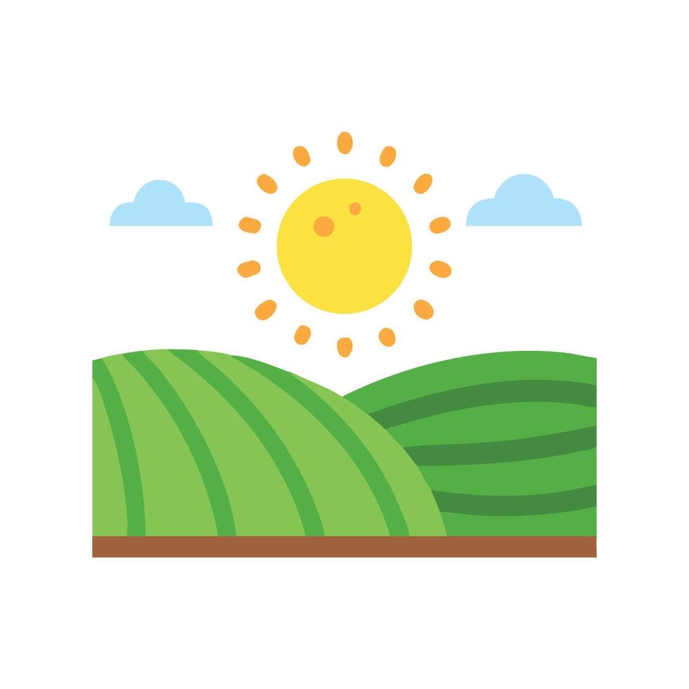 Cartoon field landscape with sun, sky, and clouds vector