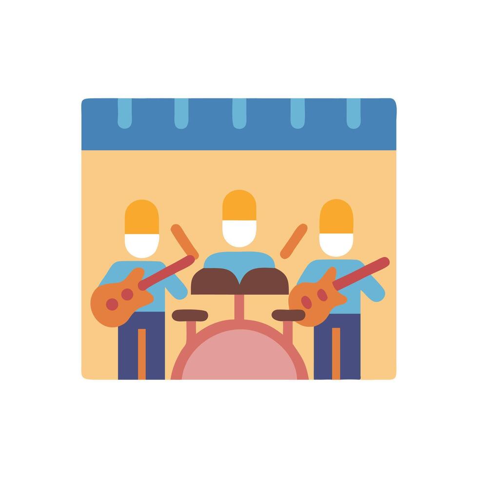 Cartoon Music Band Performing on Stage Flat Icon vector