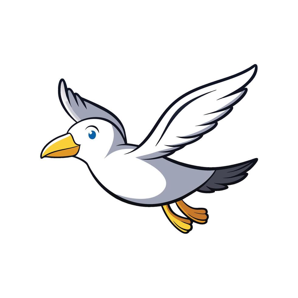Cartoon Seagull Flying Illustration, White Background, Graphic vector