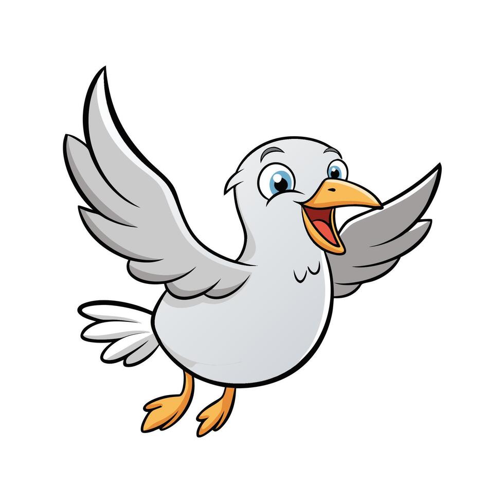 Cartoon Seagull Flying, Happy Bird, Mascot Illustration vector