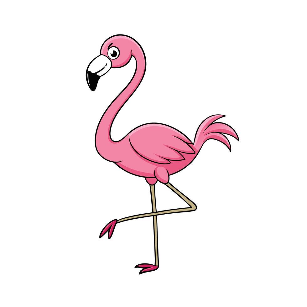 Cute Pink Flamingo Cartoon Bird Illustration on White vector