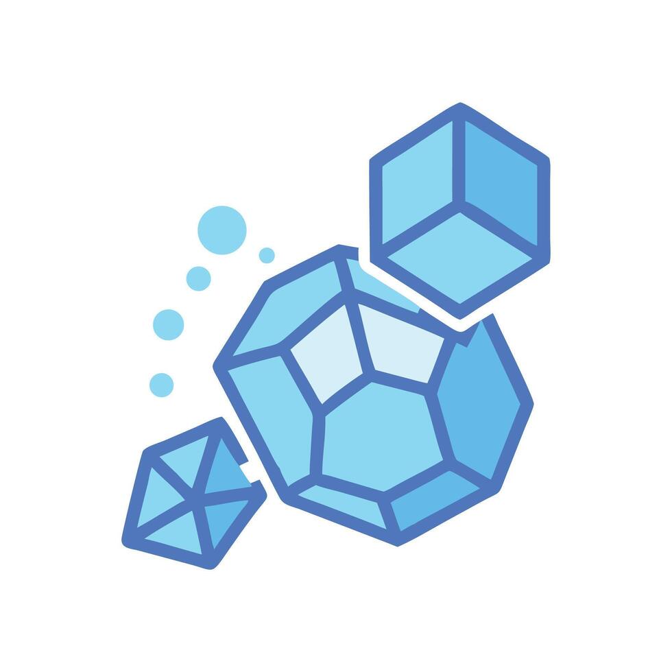 Blue 3D Crystal Geometry with Bubbles on Black vector