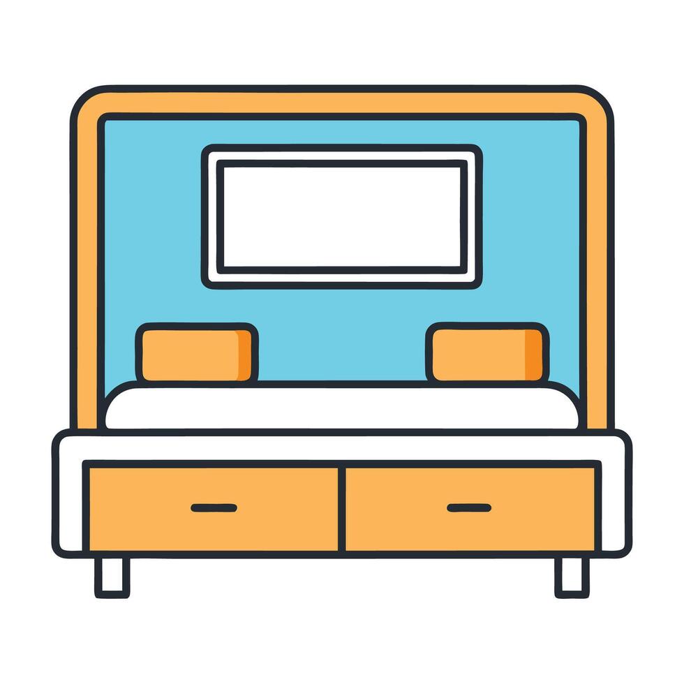 Modern Bed Icon with Headboard and Storage Drawers vector