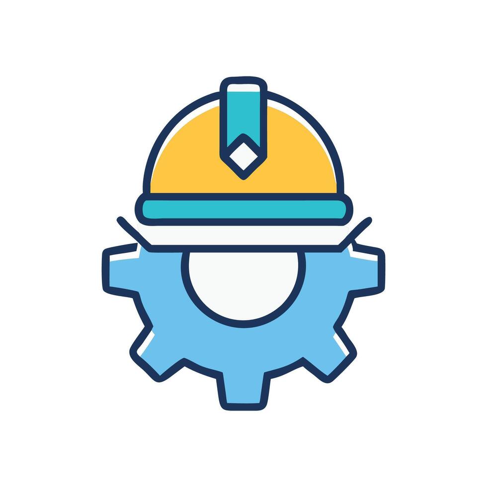 Construction Safety Hard Hat with Gear Icon Illustration vector