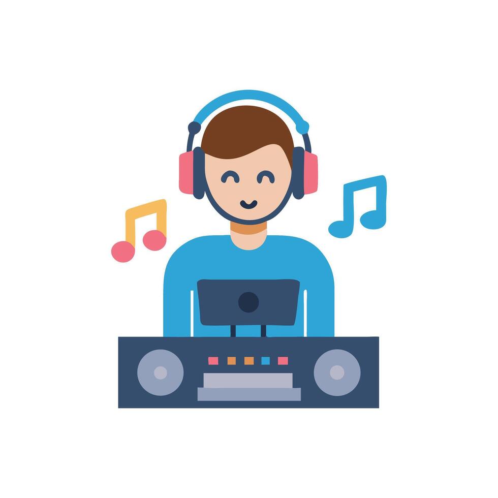 DJ music illustration with headphones and sound mixer vector