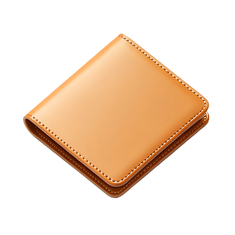 Tan leather wallet, closed, isometric view. png