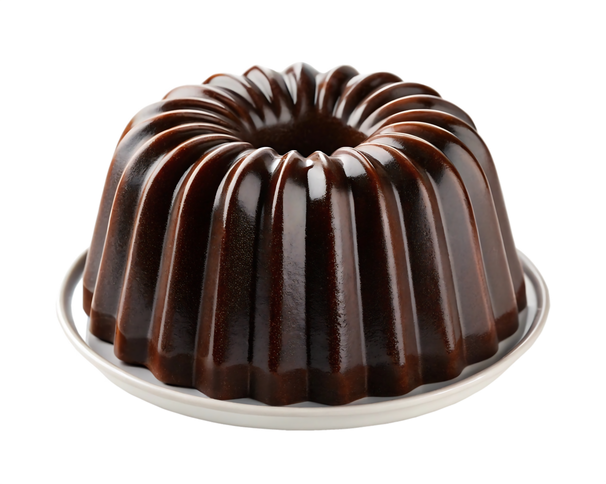 Delicious chocolate bundt cake on a plate png