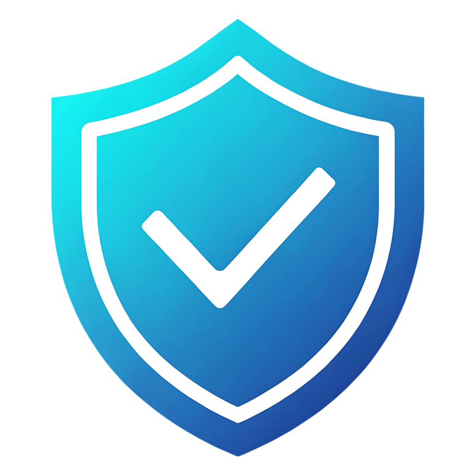 Blue shield with checkmark, security and protection concept. png
