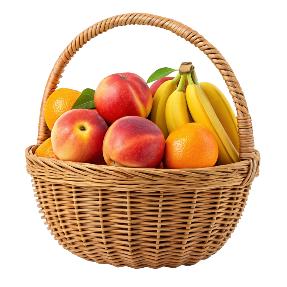 Wicker basket filled with fresh fruit. png