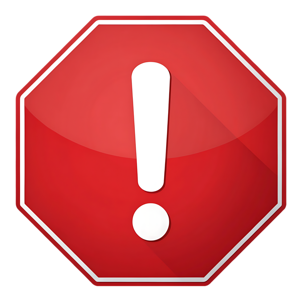 Red octagonal warning sign with exclamation mark. png