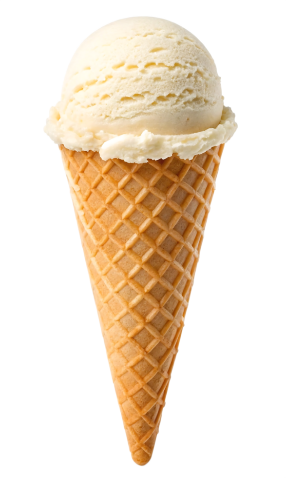 A single scoop of vanilla ice cream in a waffle cone. png