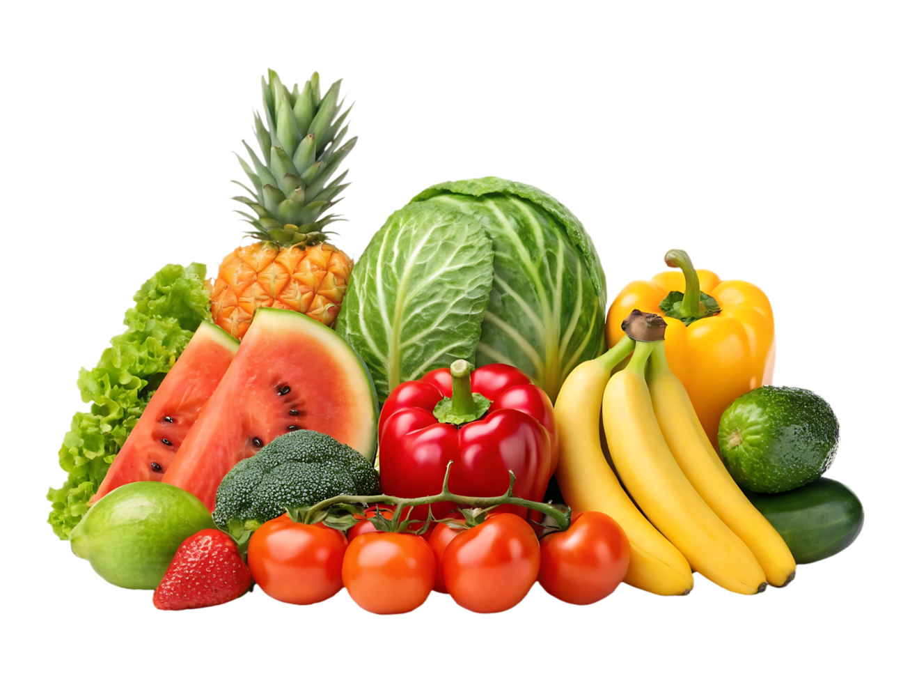 Assortment of fresh fruits and vegetables. png