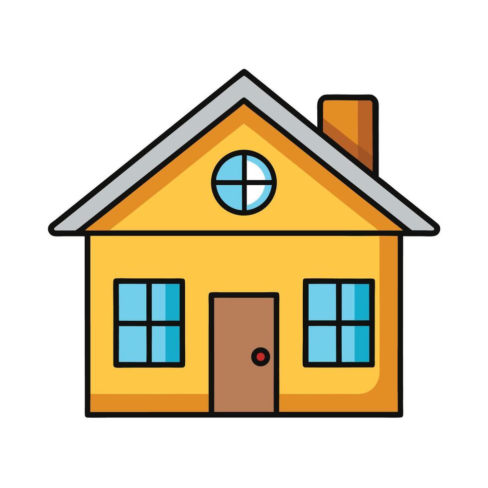 Cartoon House Illustration with Front Door and Windows Design vector