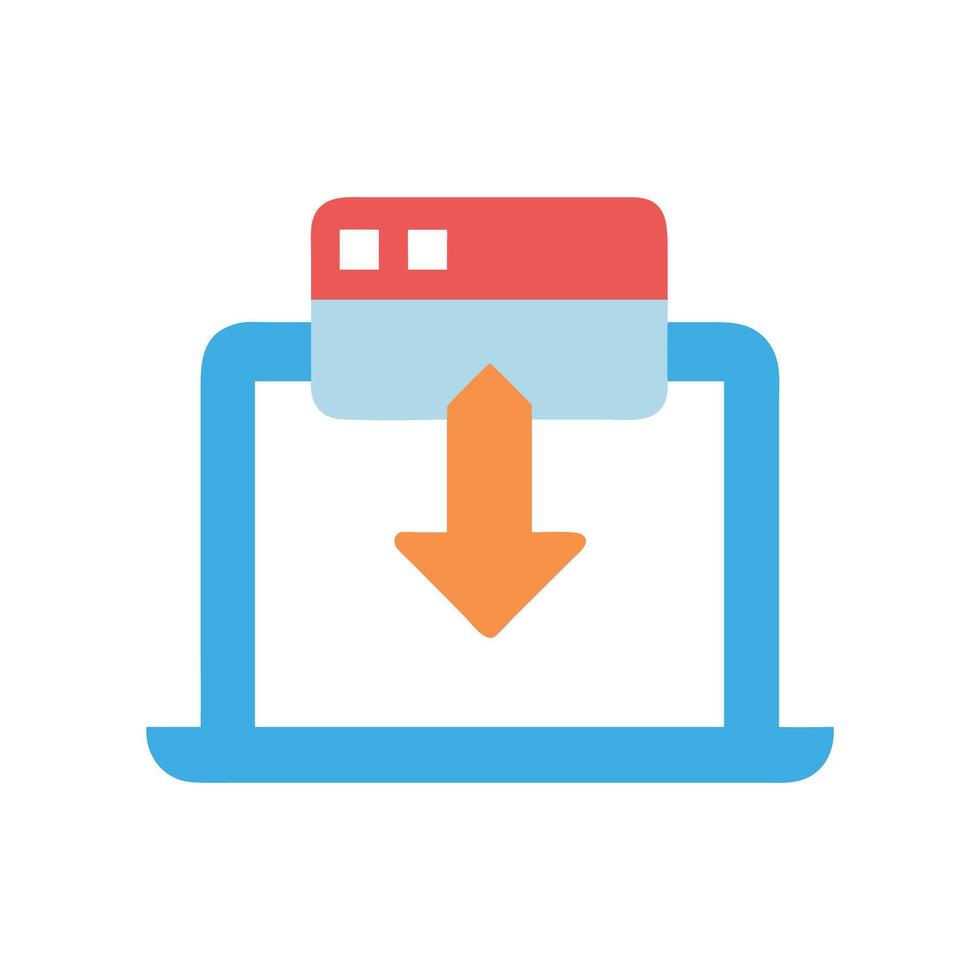 Laptop with arrow down icon indicating downloading process vector