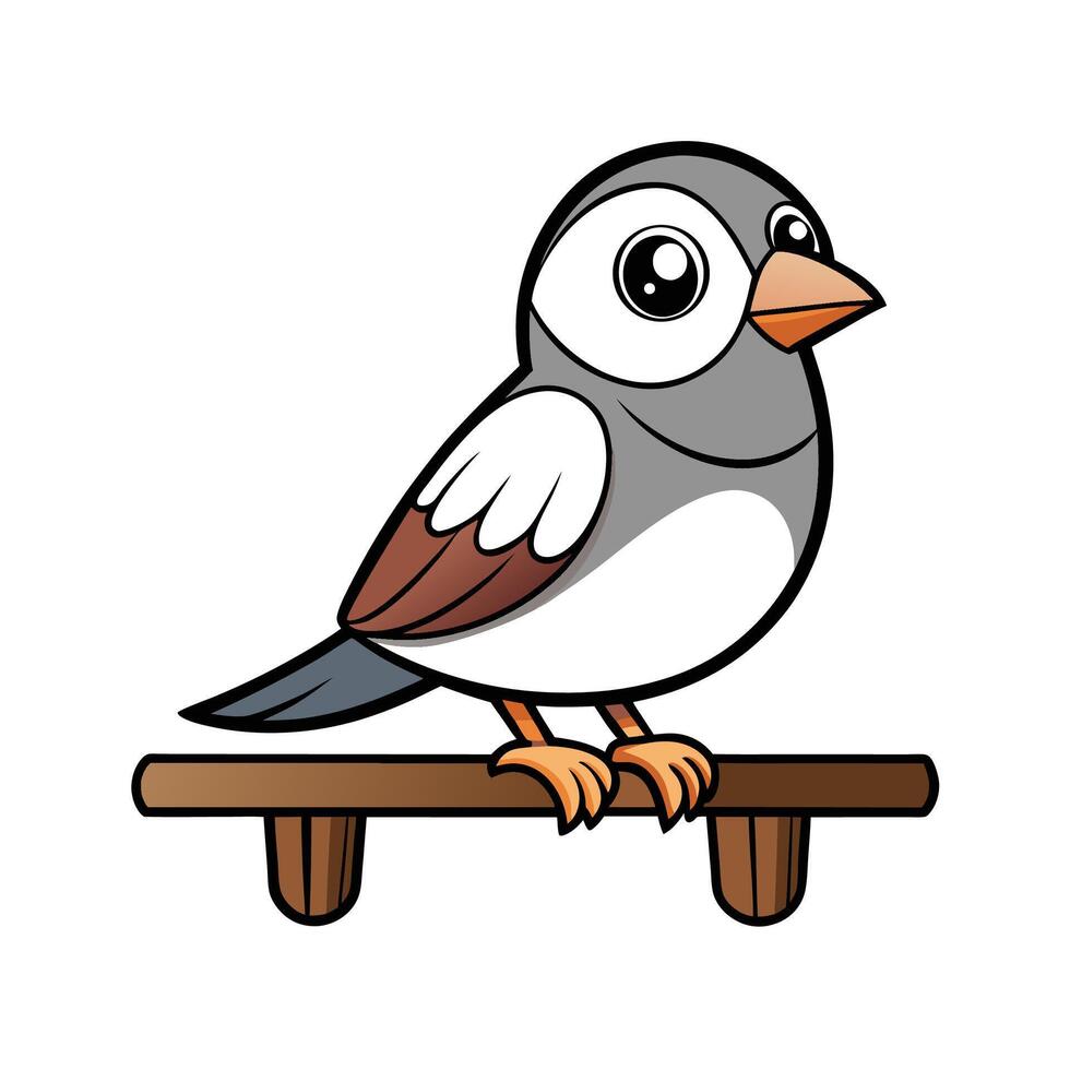 Cute Cartoon Sparrow on Perch, Isolated Illustration vector