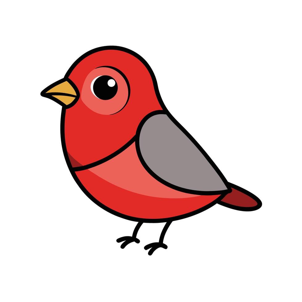 Cute Cartoon Red Bird Illustration with Black Outline vector