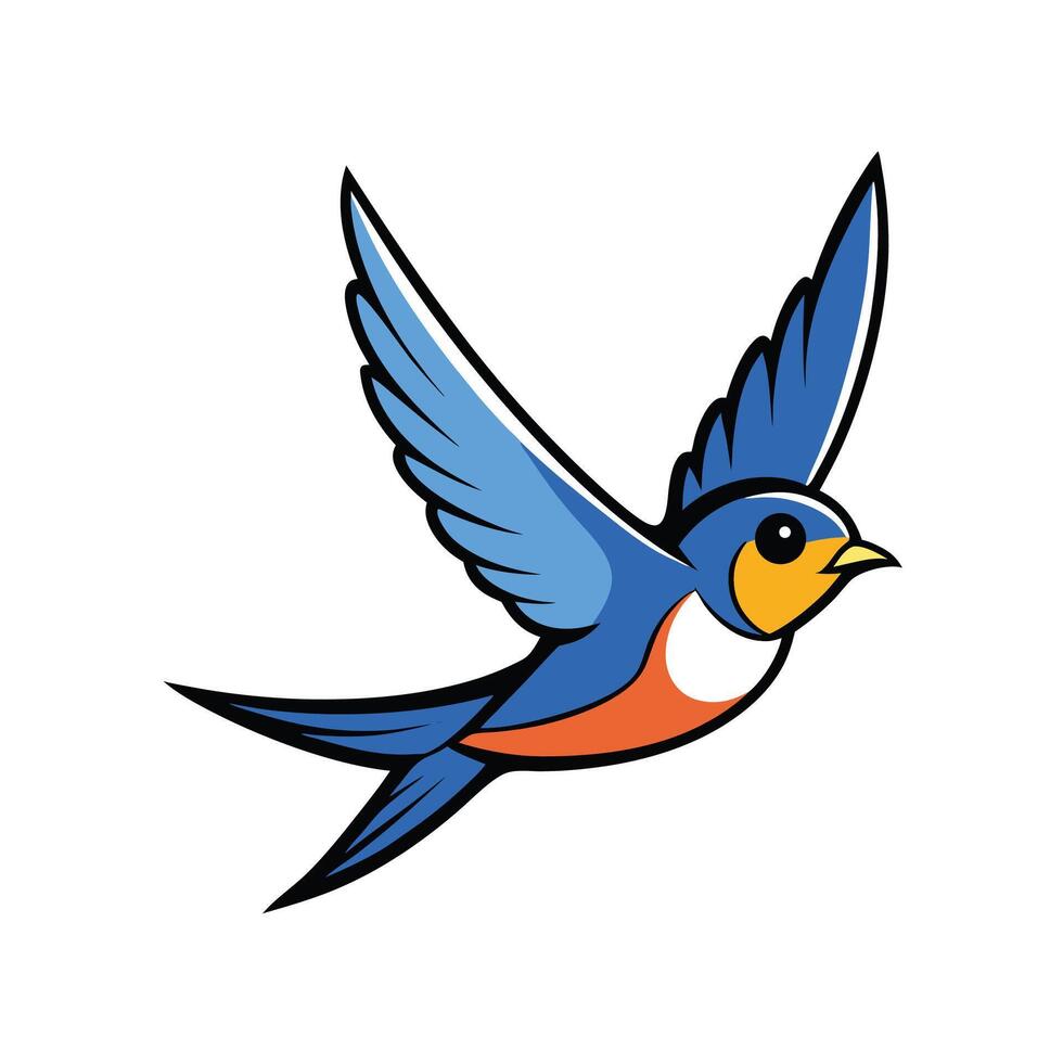 Stylized Blue Swallow Flying, Illustration on White vector