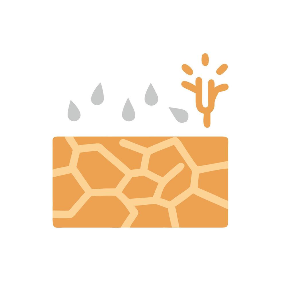 Cracked Soil with Water Droplets and Dying Plant Icon vector