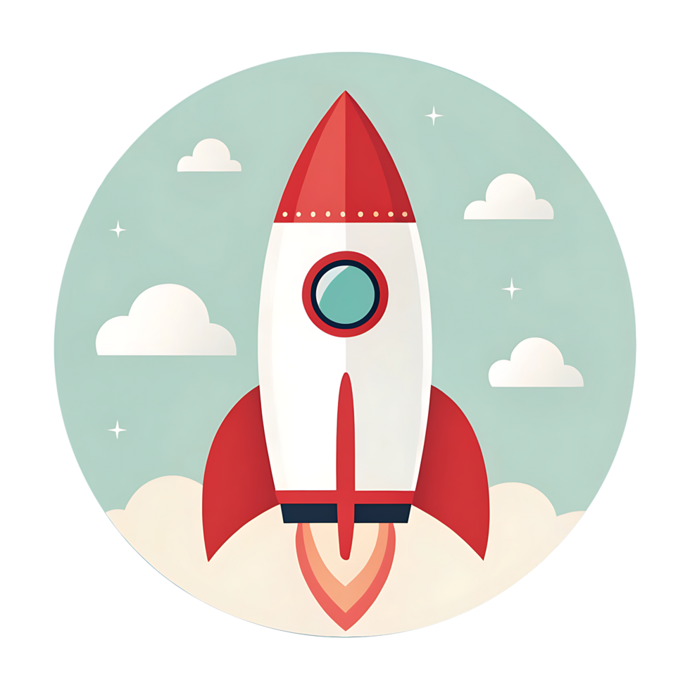 Red rocket launching into space. Startup, innovation, success concept. png