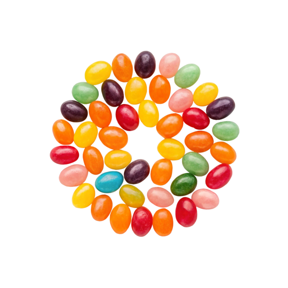 Colorful jelly beans arranged in a circle. png