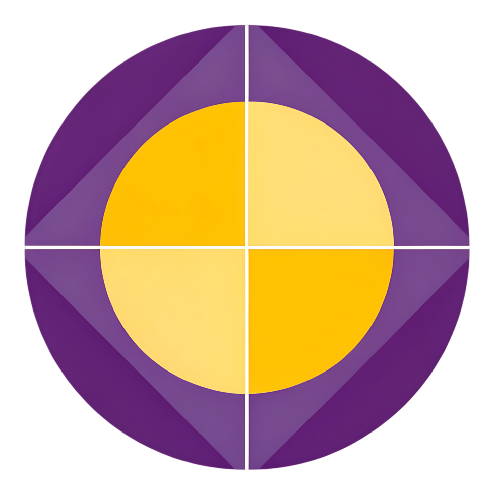 Abstract geometric circle design with purple and yellow. png