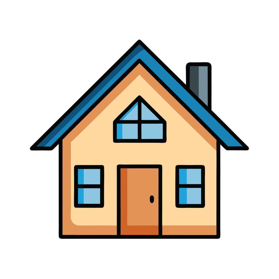 Cute cartoon house illustration with outline style vector