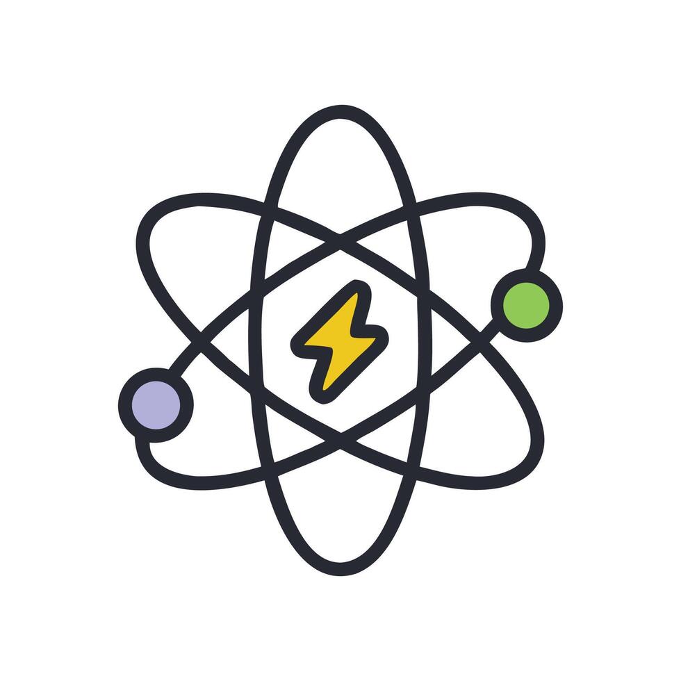 Atom icon with lightning bolt energy and science vector