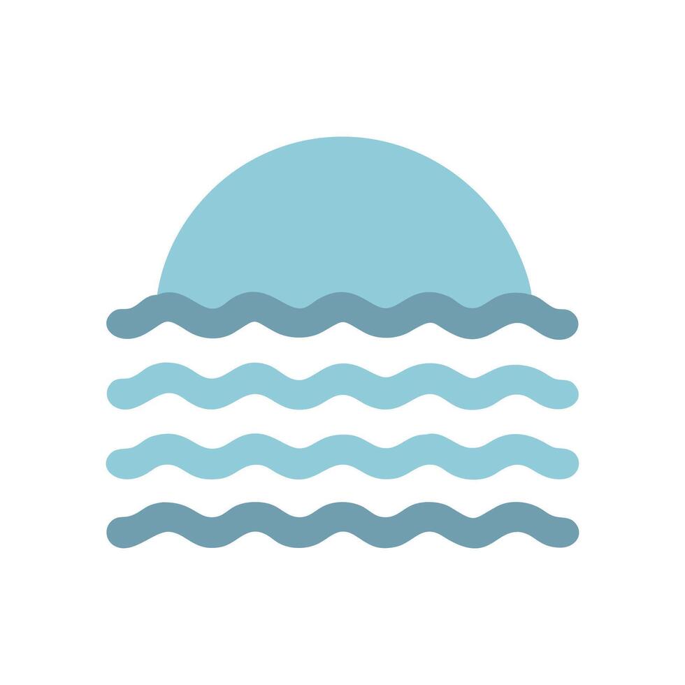 Minimalist sunset over ocean wave icon illustration vector