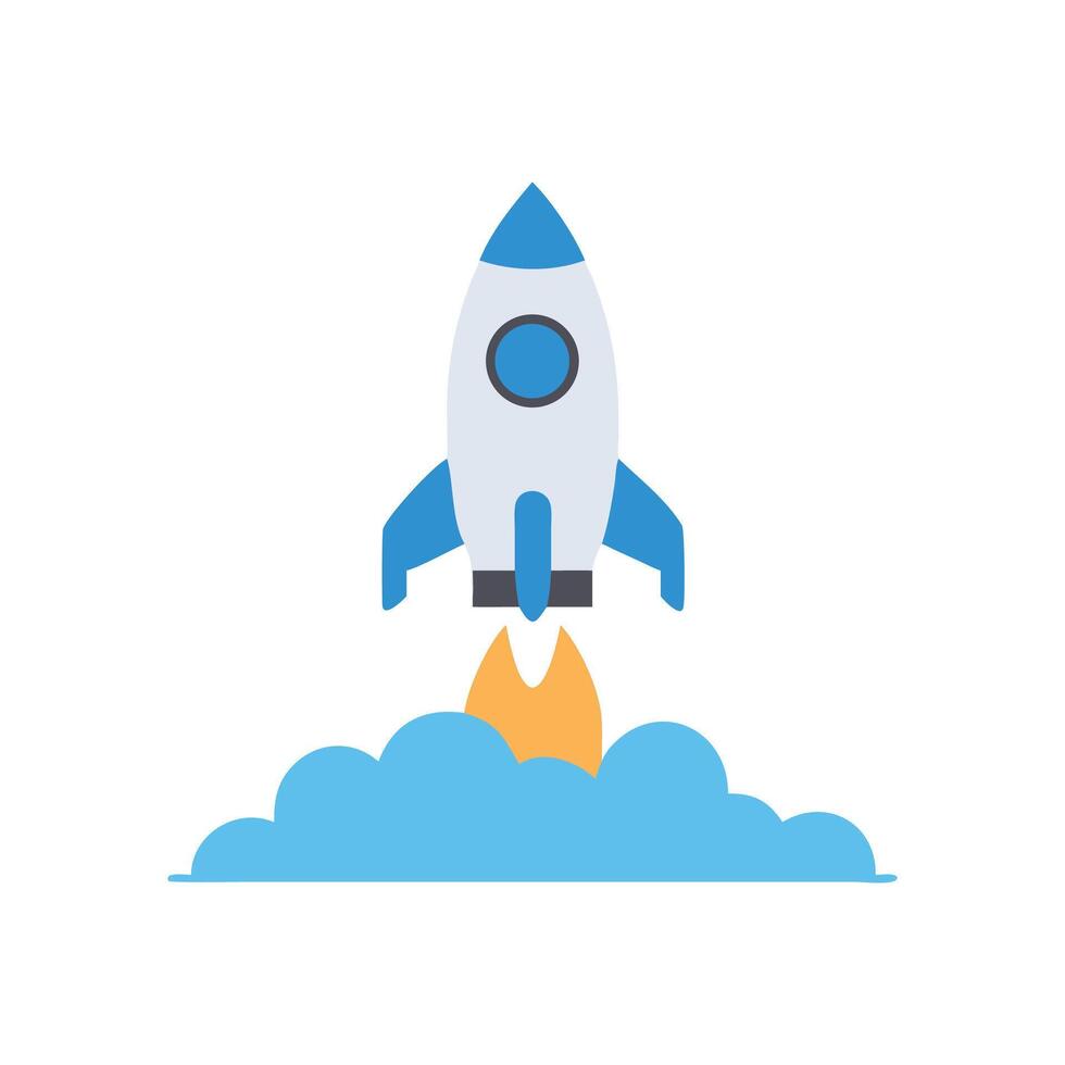 Cartoon rocket launch illustration on black background vector
