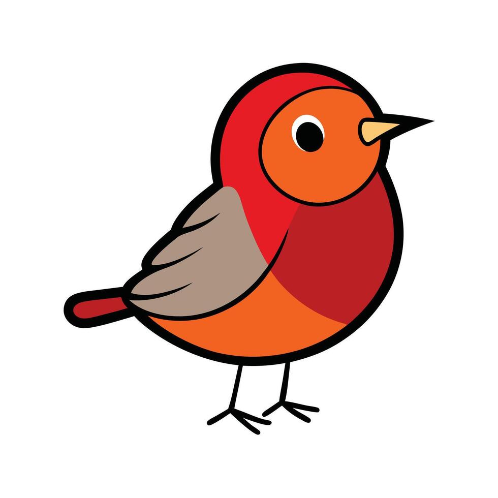 Cartoon Robin Illustration Cute Bird with Black Outline vector