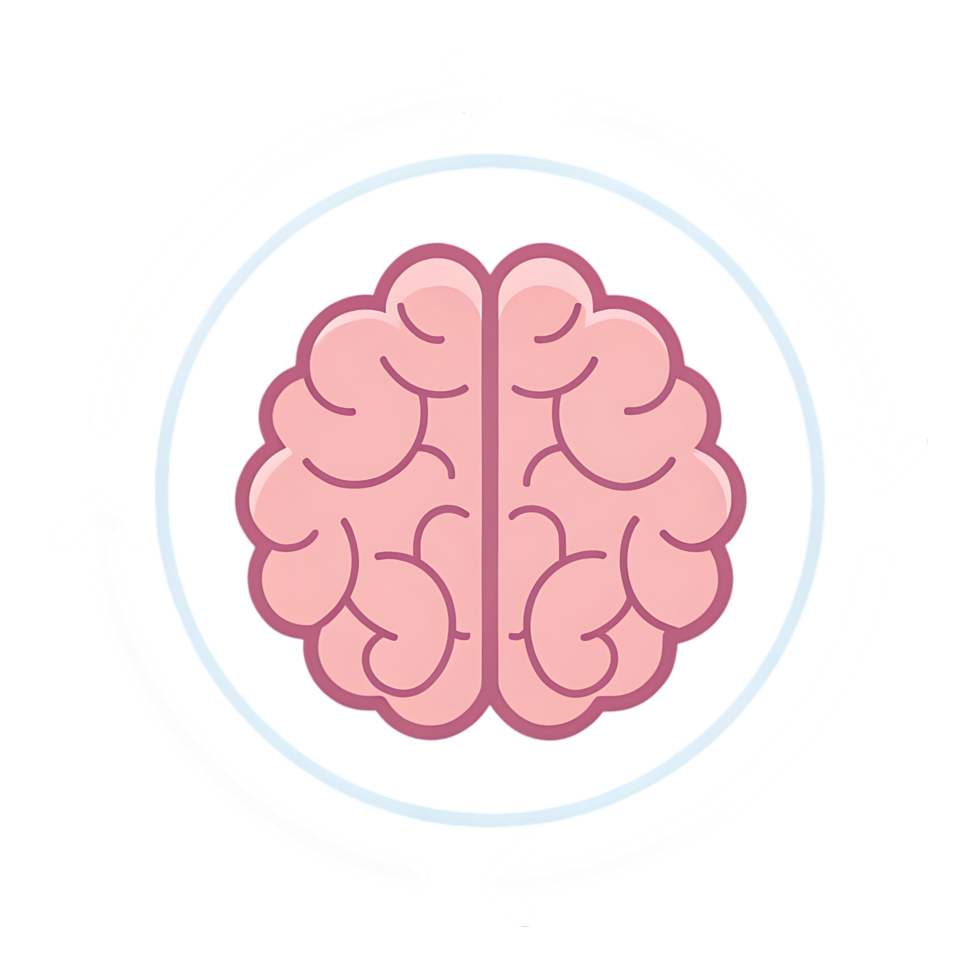 Brain in a circle with arrows, representing continuous learning and thinking. png