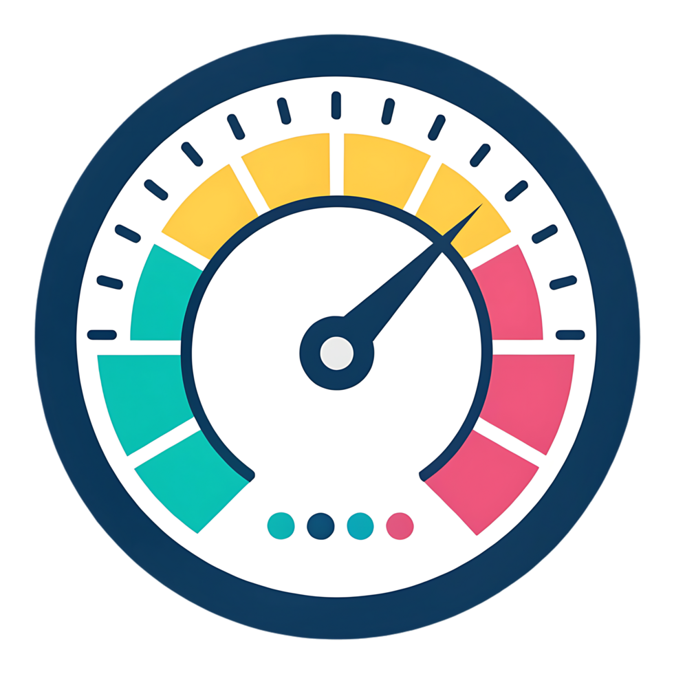 Speedometer gauge showing performance metrics. png