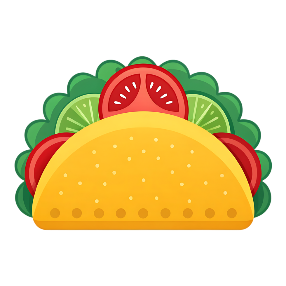 Delicious taco with tomato, lettuce, and lime. png