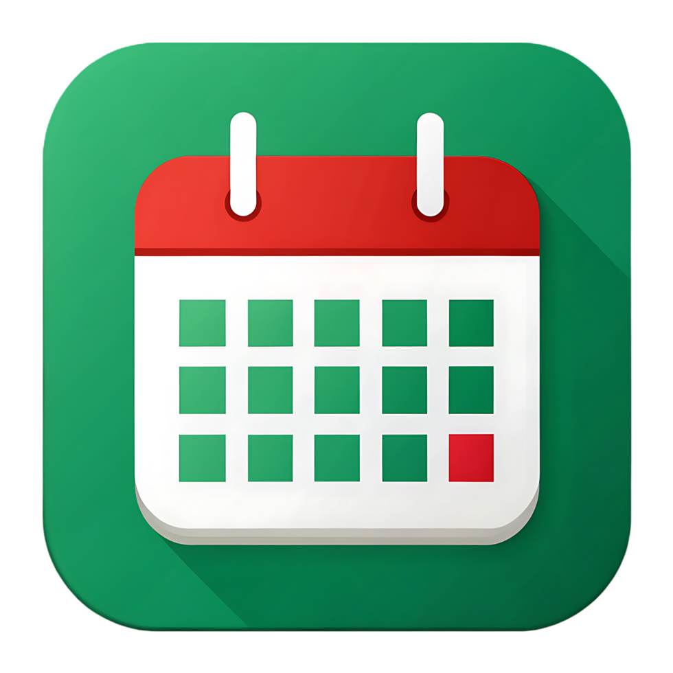 Green calendar app icon with a red highlighted day. png