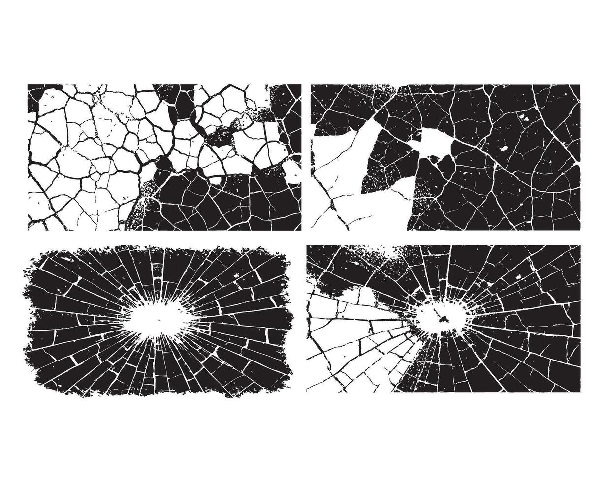 four different images of cracked glass vector