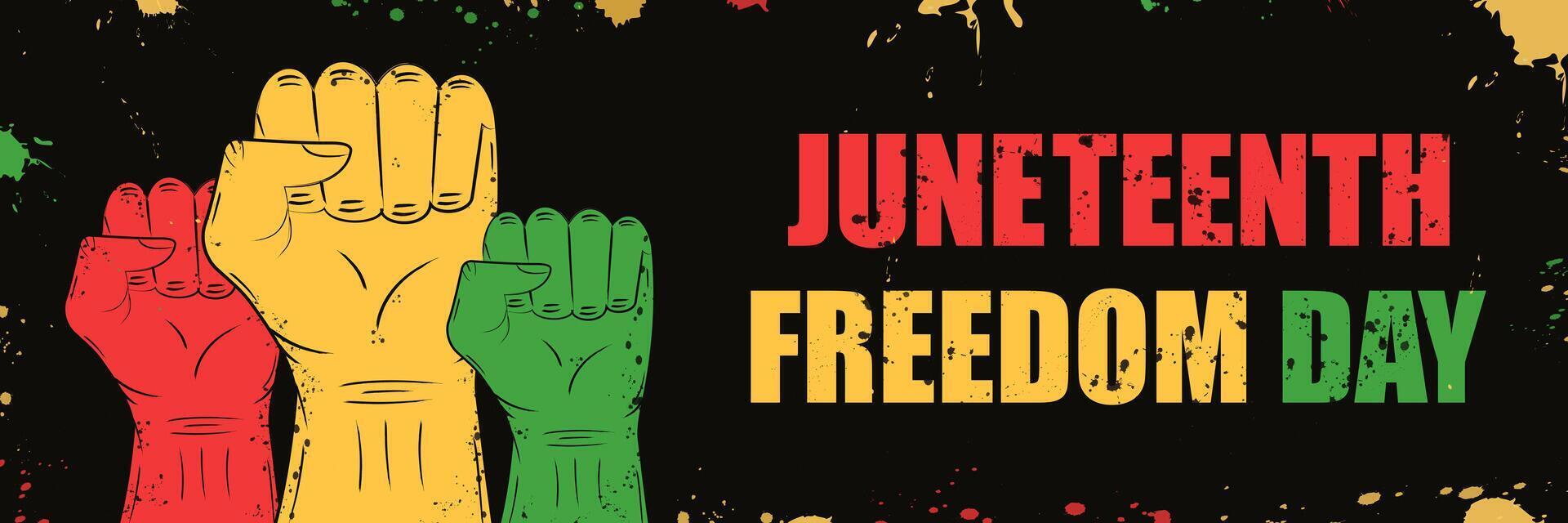 Juneteenth Freedom Day. Independence Day. American-African holiday. Banner poster. Hand bent into a fist. Textured illustration vector