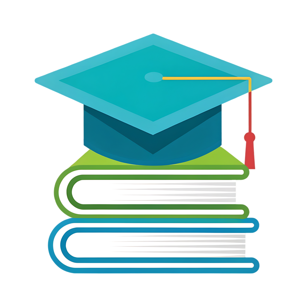 Graduation cap on books. Education concept. png