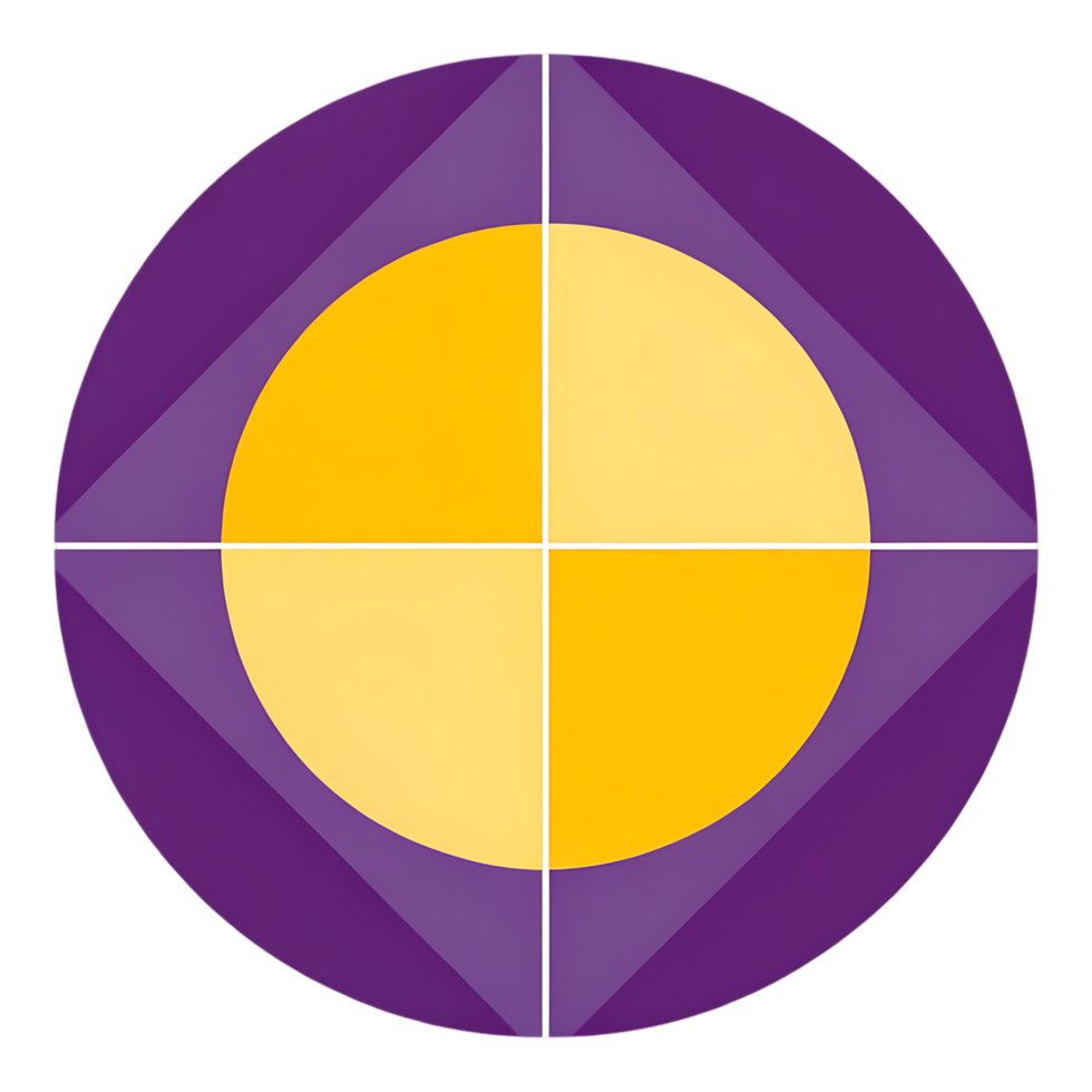 Abstract geometric circle design with purple and yellow colors. png