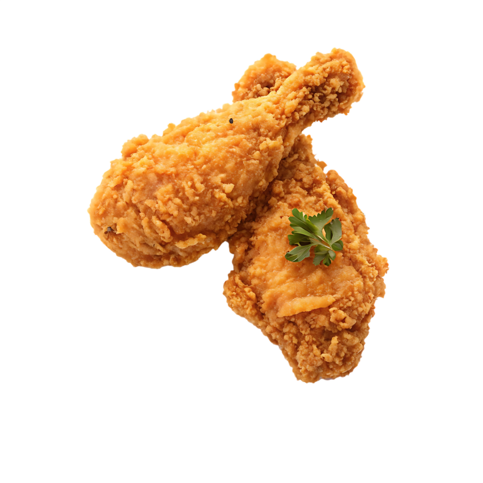 Two pieces of delicious crispy fried chicken. png