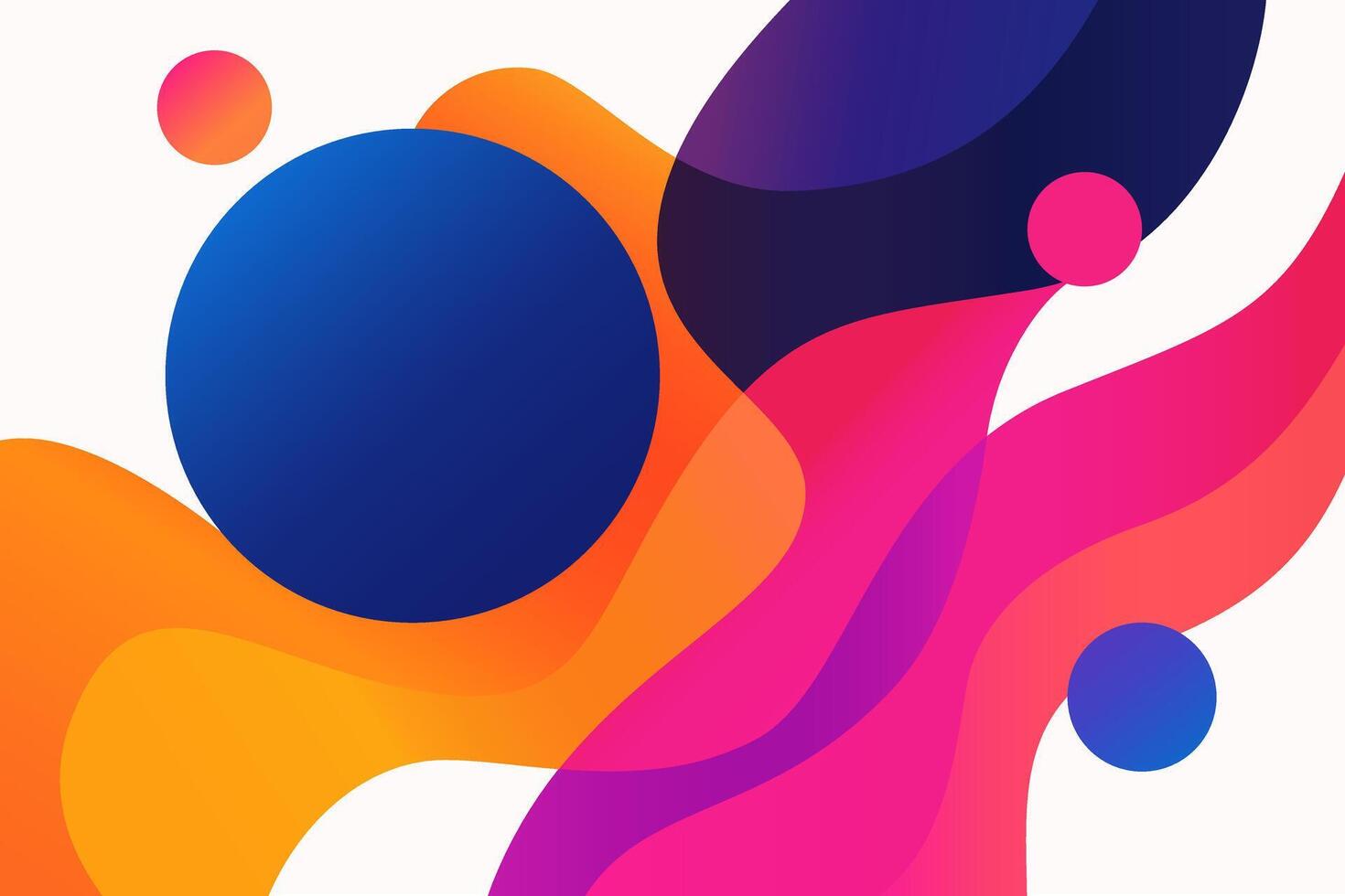 Modern abstract background with vibrant fluid shapes in blue, orange, pink, and purple gradients, featuring overlapping waves and circular elements on a white backdrop vector