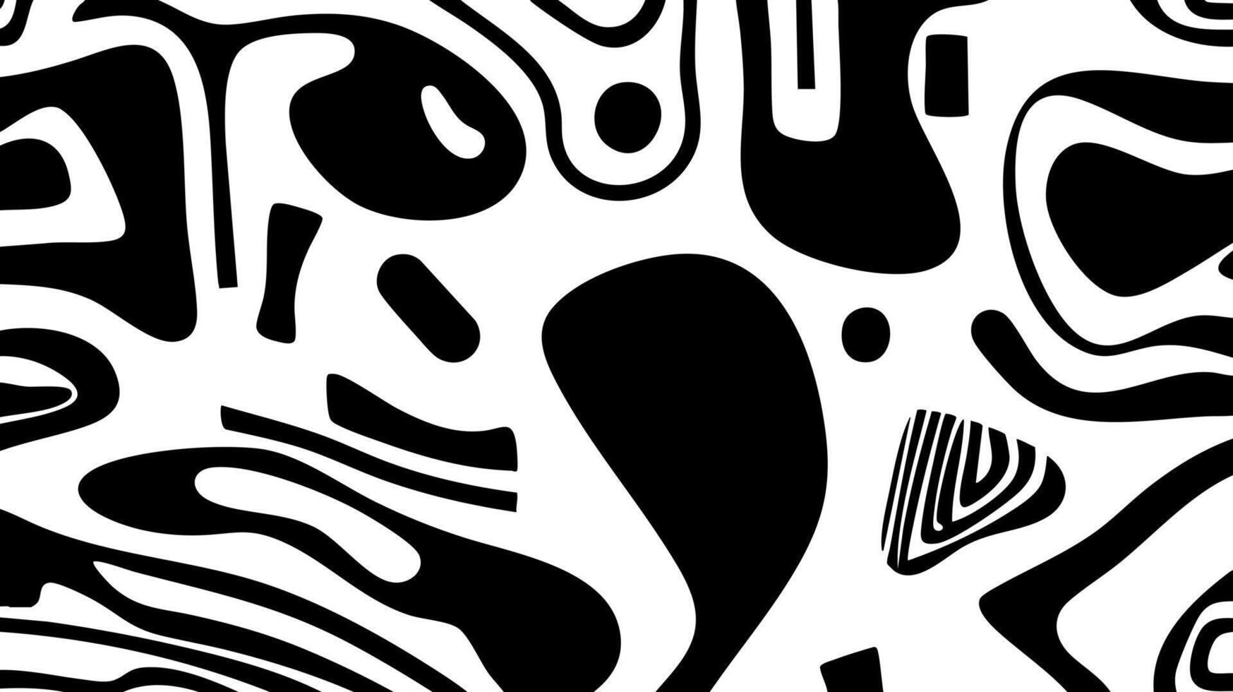 Abstract black and white pattern featuring irregular shapes, wavy lines, and bold high-contrast elements, perfect for backgrounds, prints, and contemporary design projects vector