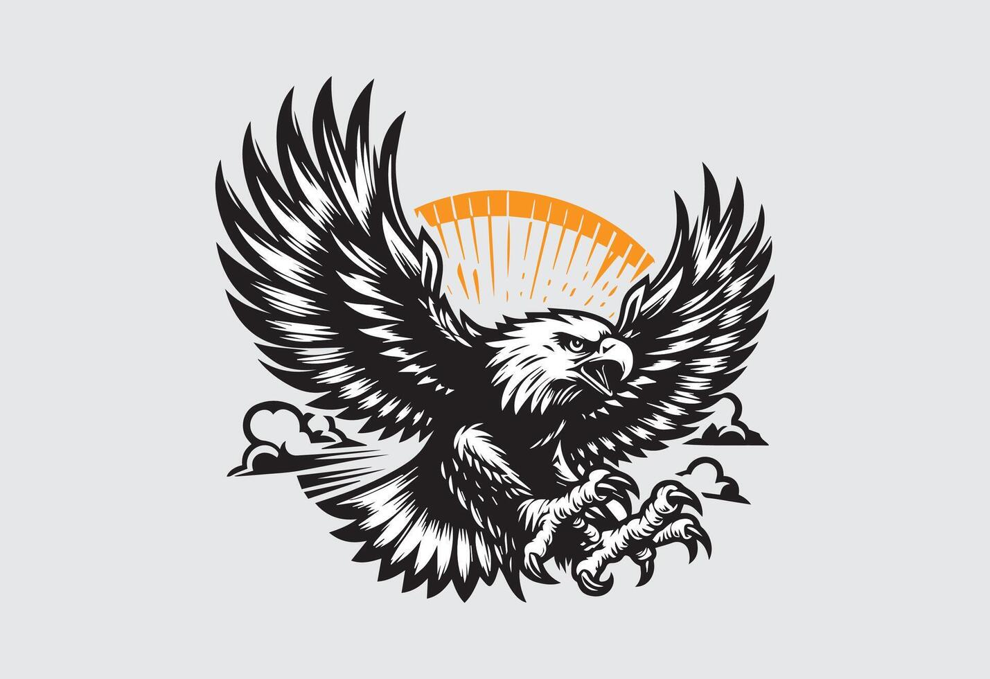Eagle logo with sun and clouds in the background. Eagle illustration. vector