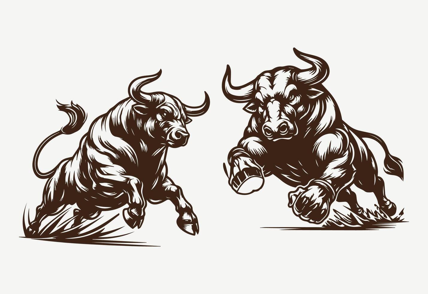 Bull and buffalo. illustration of a bull and buffalo running. vector